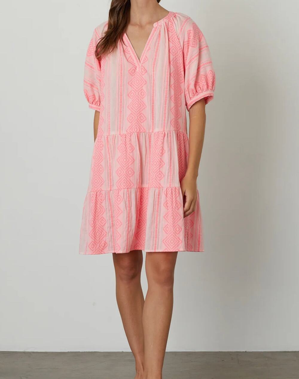 VELVET Sophie Pink Jacquard Dress Cotton Sophie Puffed Sleeve Pullover Large L